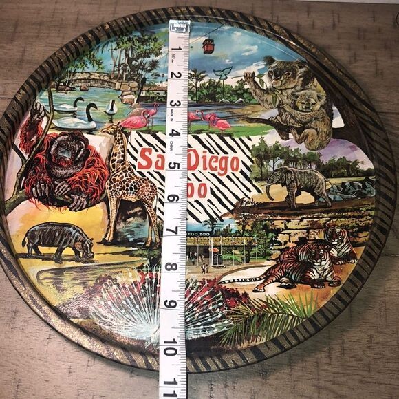 San Diego Zoo 1970s Vintage Handpainted Tray featuring SkyPark 🐅 🦏 🐨 🦧 🦒 - Picture 13 of 17